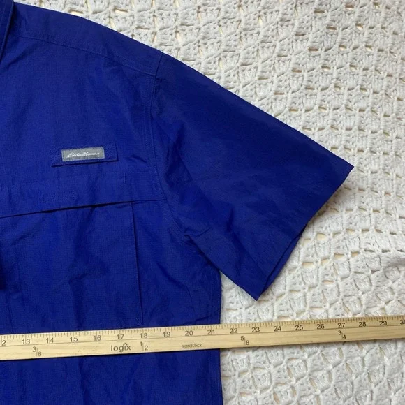 NWT Eddie Bauer Guide Ripstop Shirt Mens M Blue UPF 50t Sun Protection Long Slv - Picture 7 of 9